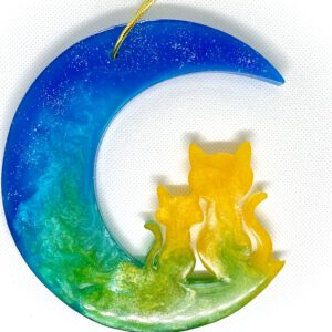 Fensterbild " Mondkätzchen blau/gelb